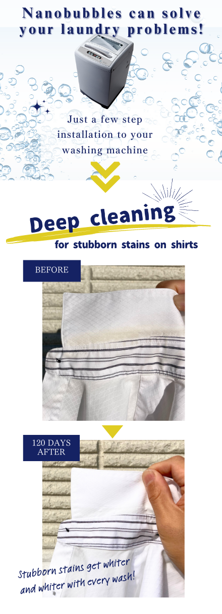 Yellow stains on shirts and washing machine mold cleaned with every wash.