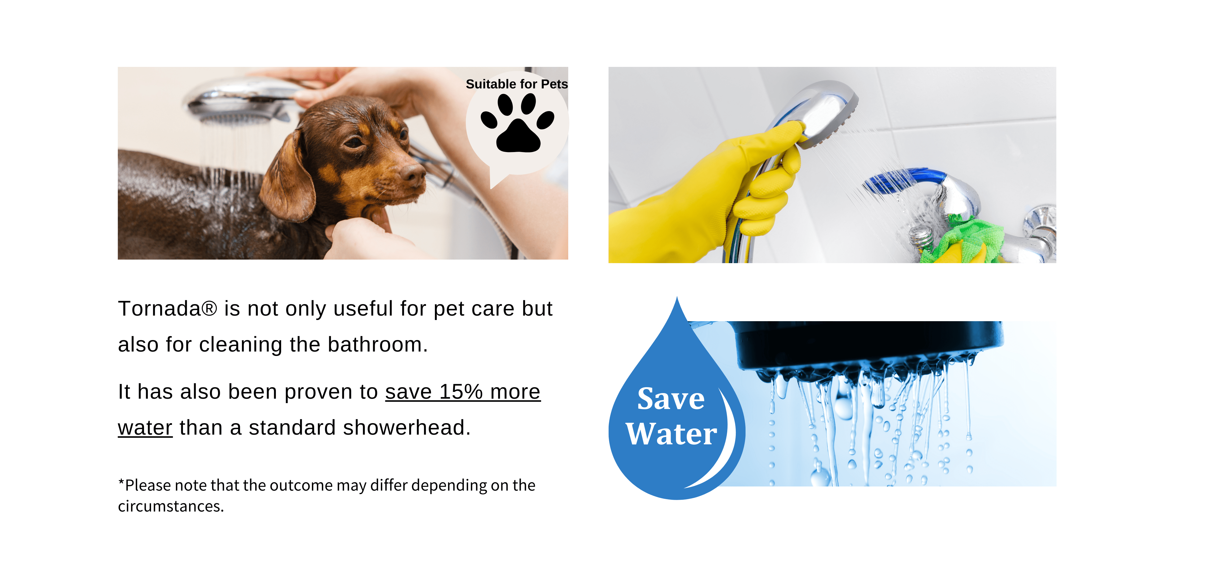 Also effective for pet care and bathroom cleaning. Saves 15% more water than a standard showerhead.