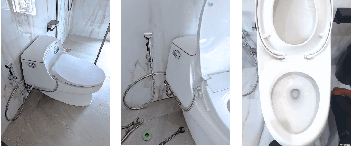 便座の奥の丸みのあるタンクや便器の形状の画像